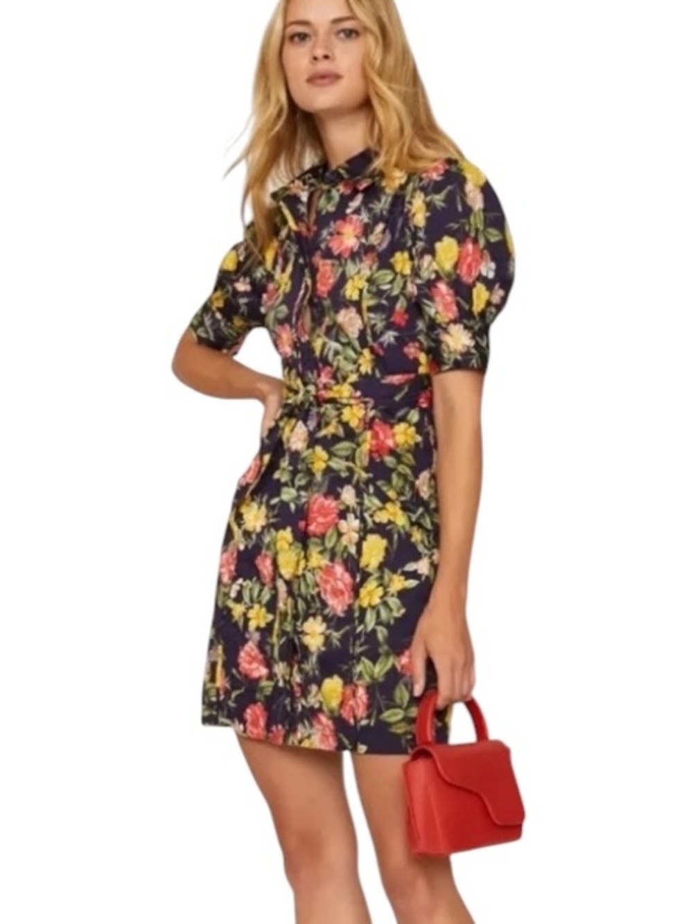 Marissa Webb "Dolly" Floral Button Down Mini Dress Navy Multi Color Size 2